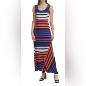 Calvin Klein colorful sleeveless
Stripe Maxi Dress Full Length “like new”